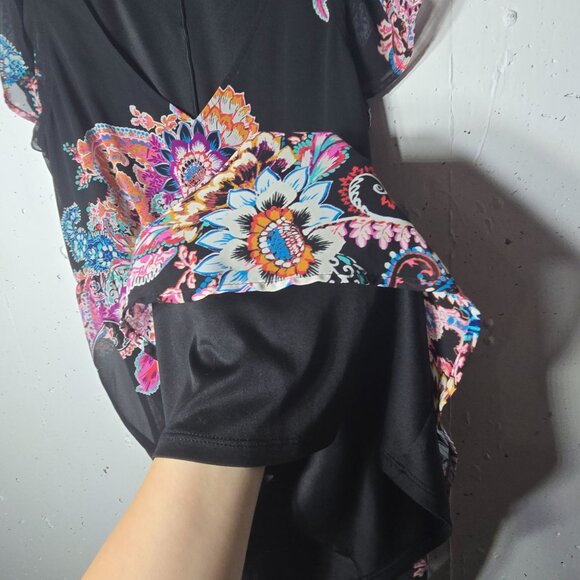 Express Dark Floral Paisley Mini Dress Size Medium Boho Multicolor Summer Short - Picture 4 of 10